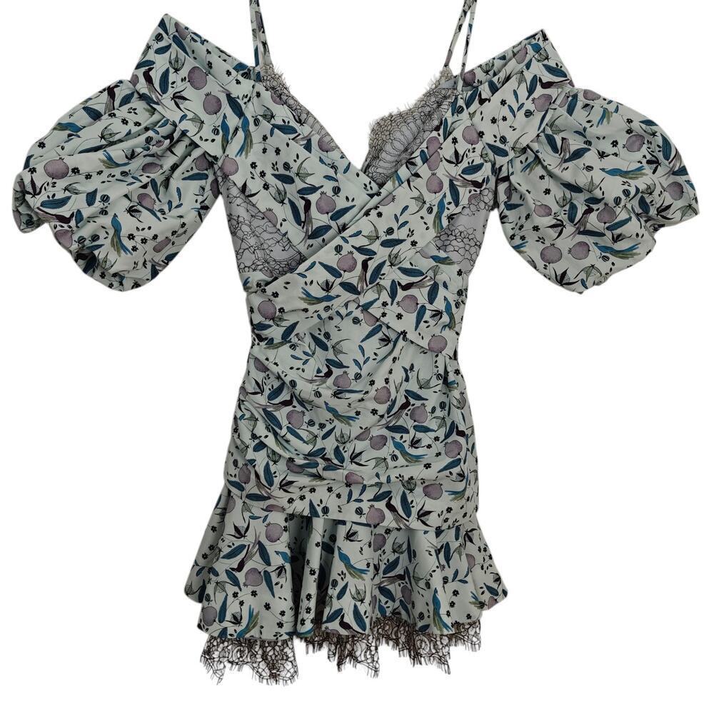 Acler Mini Wrap Dress Size 2 Botanical Floral Cotton Silk Lace Cottagecore Boho - Picture 2 of 16